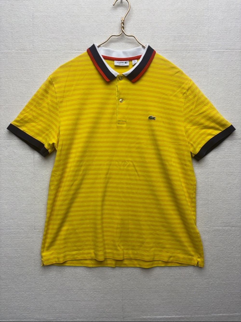 Lacoste Yellow Striped Polo with Contrast Tipped Collar XL